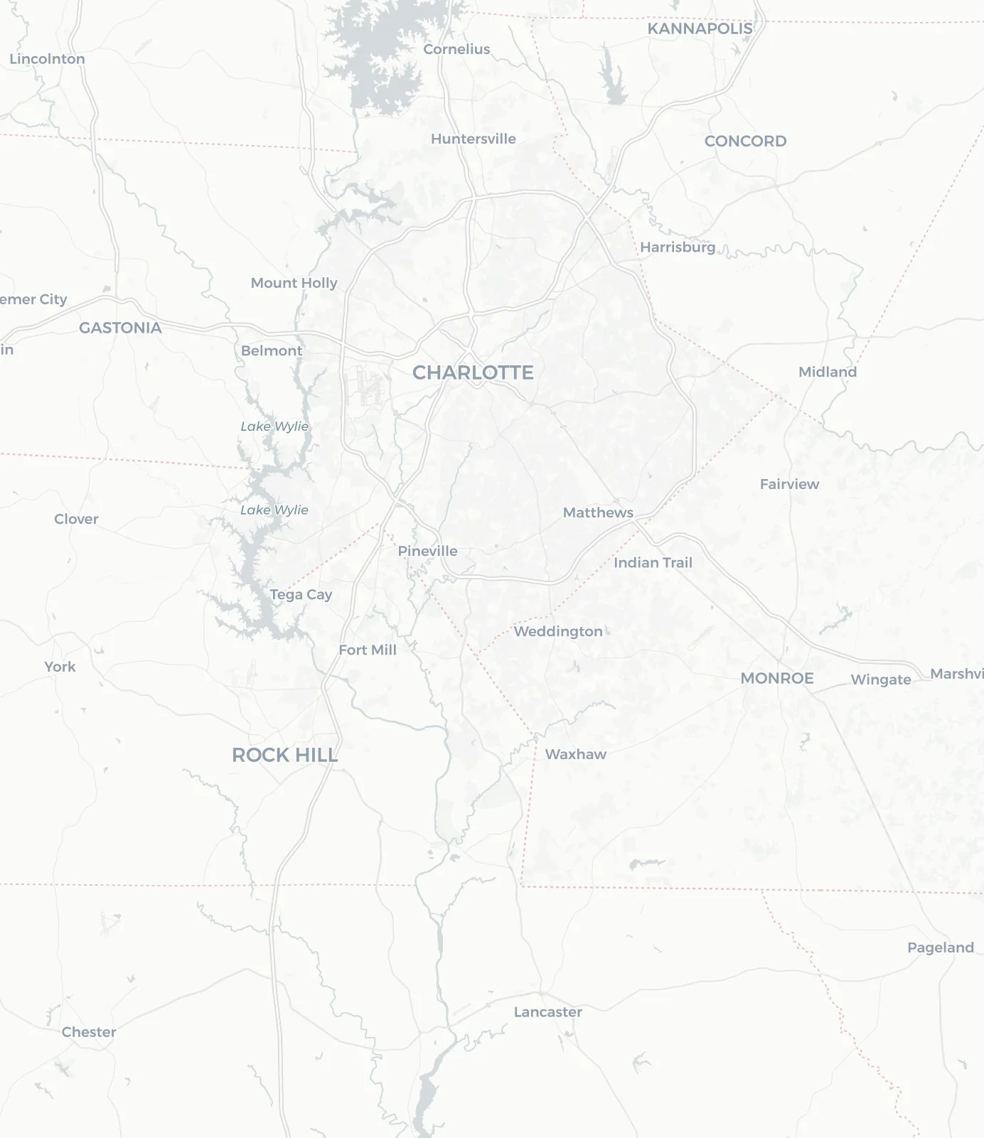 Map of the Charlotte metro and northern South Carolina showing our three office locations